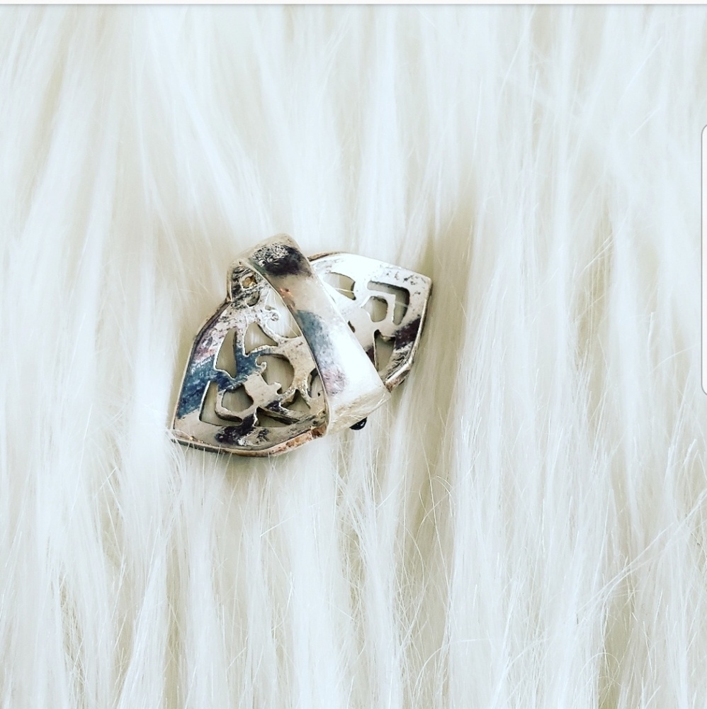 Statement Ring Silver With Black Stones Vintage - image 2